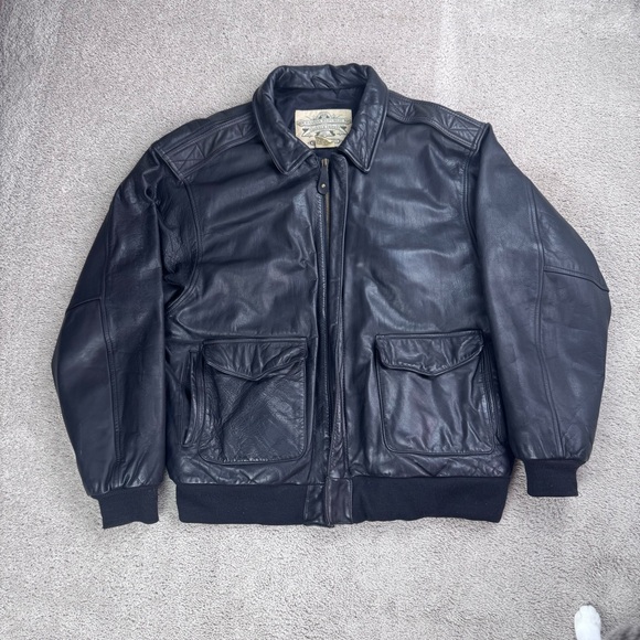 Banana Republic Other - Vintage BANANA REPUBLIC SAFARI & TRAVEL Thick Leather Bomber Jacket Black Sz 44